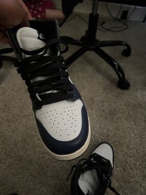 Jordan High-Top Sneakers in White and Navy with Black Laces